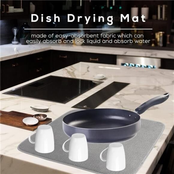 2 Pack Microfiber Dish Drying Mat,Absorbent Dish Drainer Kitchen Counter - Picture 5 of 8